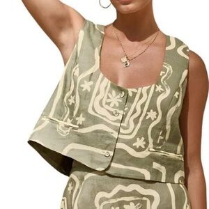 VRG GRL Linen Green/Tan Vest Size 10